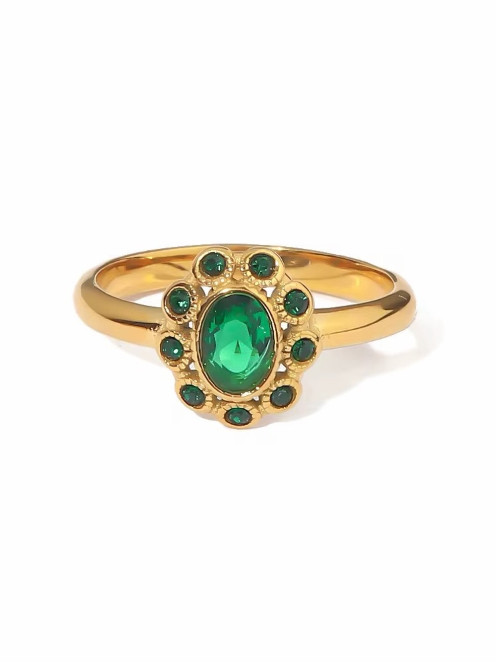 SIZE 7 | 18K Gold Plated Emerald Green Cubic Zirconia Ring